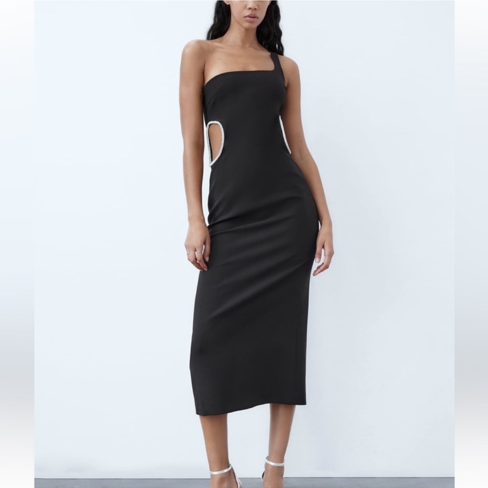 New w/tag Zara black cutout dress w/rhinestone detail size Large